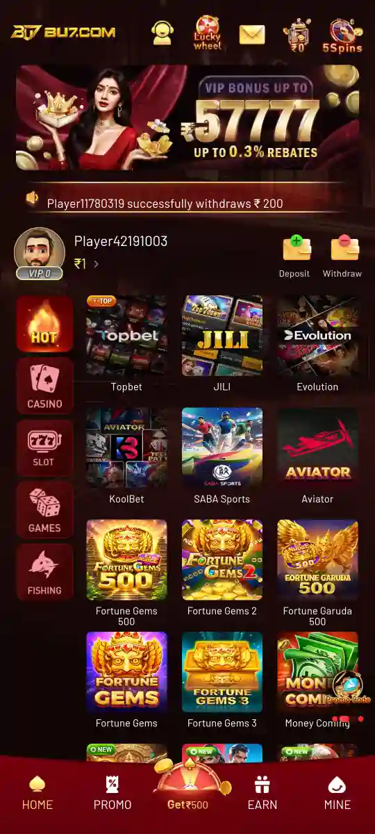 BU7 App account and game navigation